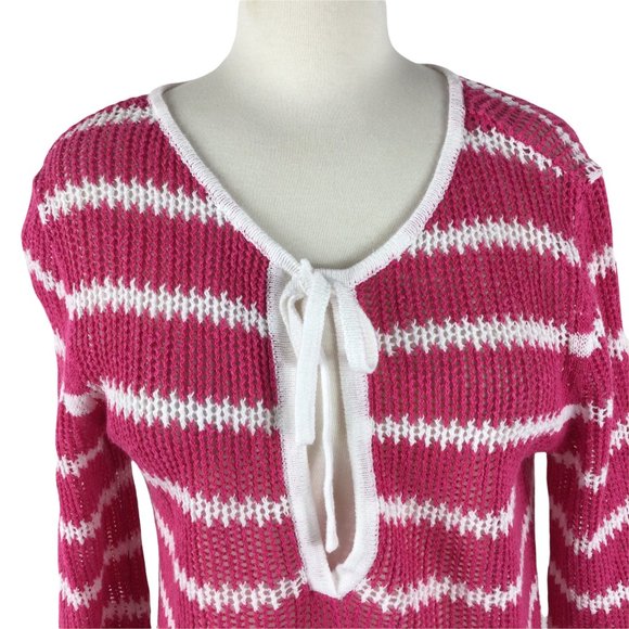 Tommy Bahama Loose Knit Pink Striped Sweater, Small - Picture 2 of 6